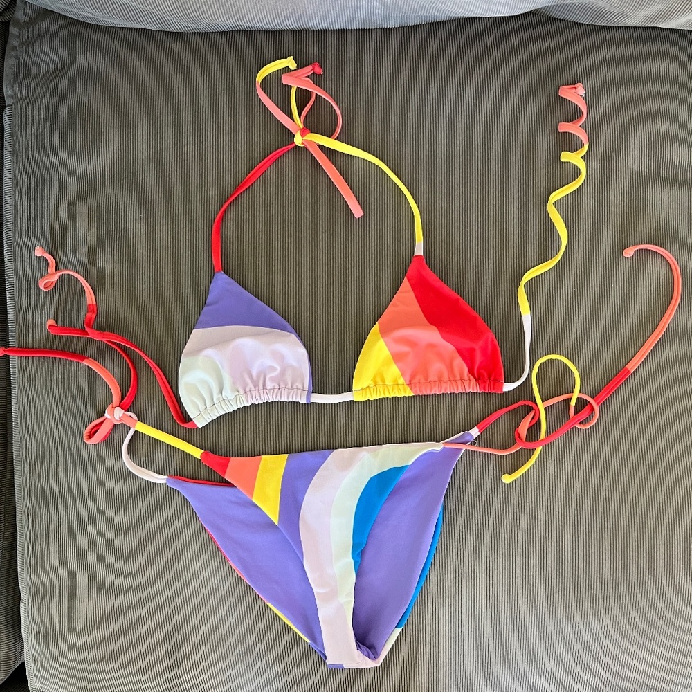 Mara Hoffman Rae Lei Rainbow Striped Multi-Colored Bikini